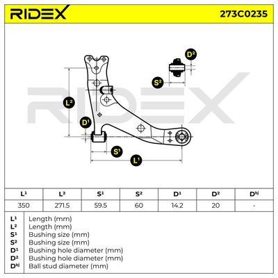 носач, окачване на колелата RIDEX 273C0235