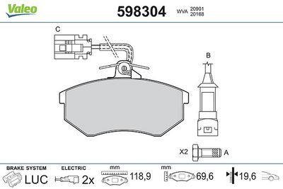 комплект спирачно феродо, дискови спирачки VALEO 598304