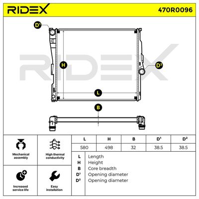 радиатор, охлаждане на двигателя RIDEX 470R0096