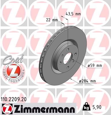 Тормозной диск ZIMMERMANN 110.2209.20 для ABARTH 500C
