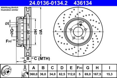 Тормозной диск ATE 24.0136-0134.2 для MERCEDES-BENZ EQC