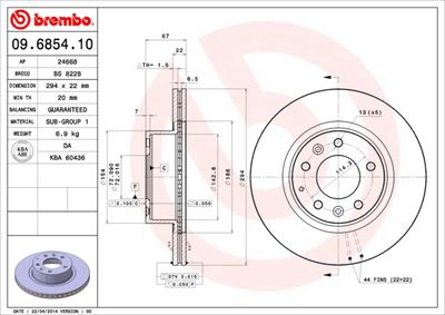 Тормозной диск BREMBO 09.6854.10 для MAZDA RX-7