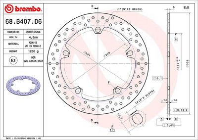 Brake disc Voor vast, 305/181x5mm 5x203mm, diameter bevestigingsgat 14mm, hoogte (tussenruimte) 0 past: BMW F 1100GS/1100S/1150GS/1150GS (Advent.)/1200C/1200CL/1200GS/1200GS (Adventure)/1200LT/1200RS/