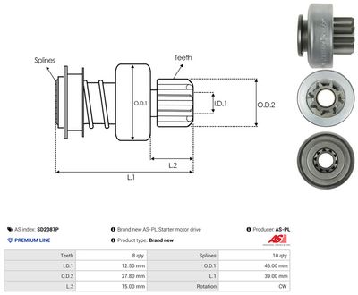 Volnoběžný převod, startér AS-PL SD2087P