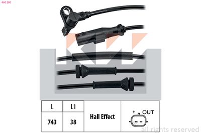 Czujnik, prędkość obrotowa koła KW 460 200