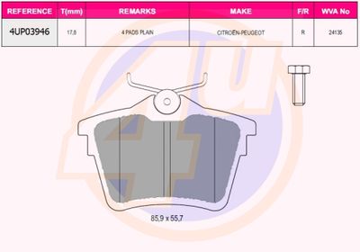 Комплект тормозных колодок, дисковый тормоз 4u 4UP03946 для CITROËN C5