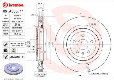 Тормозной диск BREMBO 09.A508.11 для CADILLAC CTS