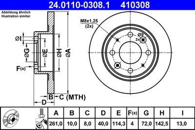 Тормозной диск ATE 24.0110-0308.1 для KIA CLARUS
