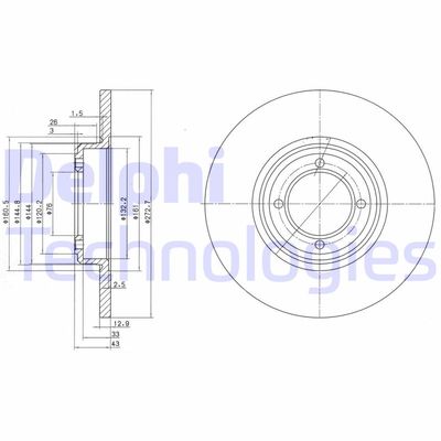 Тормозной диск DELPHI BG2114 для PEUGEOT 504