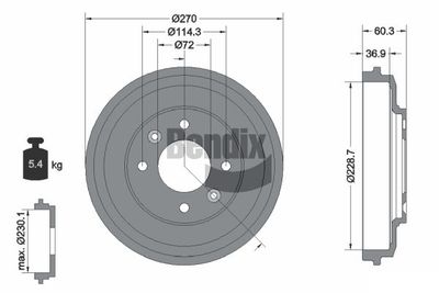 BENDIX Braking BDM1147 Тормозной барабан  для KIA CARENS (Киа Каренс)