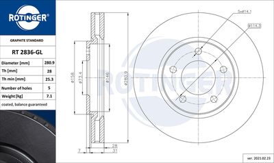 ROTINGER RT 2836-GL Тормозные диски  для DODGE CARAVAN (RG_) 3.8 AWD