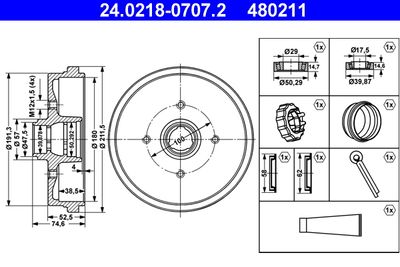 Тормозной барабан ATE 24.0218-0707.2 для VW GOLF