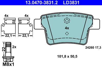 Комплект тормозных колодок, дисковый тормоз ATE 13.0470-3831.2 для JAGUAR X-TYPE