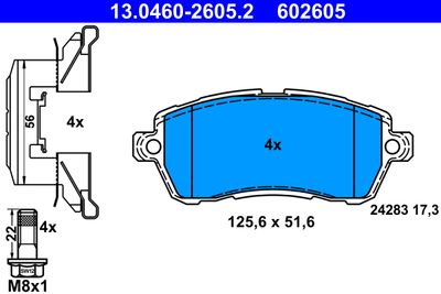 Комплект тормозных колодок, дисковый тормоз ATE 13.0460-2605.2 для FORD KA+