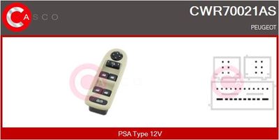 Выключатель, стеклолодъемник CASCO CWR70021AS для PEUGEOT 308