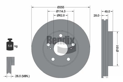Тормозной диск BENDIX Braking BDS2136 для TOYOTA PICNIC