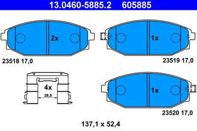 Комплект тормозных колодок, дисковый тормоз ATE 13.0460-5885.2 для HYUNDAI GALLOPER