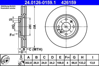 Тормозной диск ATE 24.0126-0159.1 для CITROËN DS4