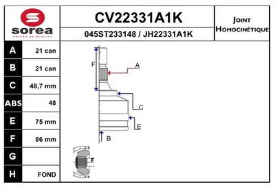 Шарнирный комплект, приводной вал EAI CV22331A1K для CITROËN C-ELYSEE