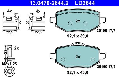 Комплект тормозных колодок, дисковый тормоз 13.0470-2644.2