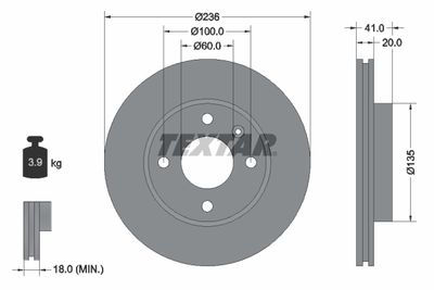 TEXTAR 92278703 Тормозные диски  для OPEL KARL (Опель Kарл)