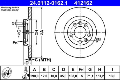 Тормозной диск ATE 24.0112-0162.1 для PEUGEOT 607