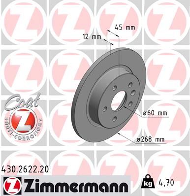 ZIMMERMANN 430.2622.20 Тормозные диски  для CHEVROLET  (Шевроле Траx)