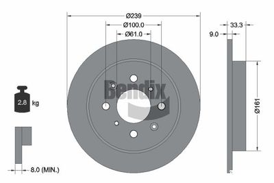 BENDIX Braking BDS1482 Тормозные диски  для HONDA JAZZ (Хонда Жазз)