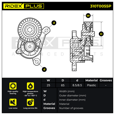 обтящна ролка, пистов ремък RIDEX 310T0055P
