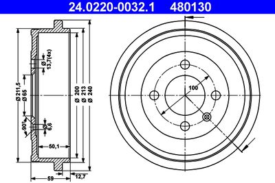 Тормозной барабан ATE 24.0220-0032.1 для SEAT CORDOBA