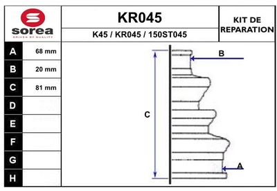 Комплект пыльника, приводной вал EAI KR045 для SEAT 127