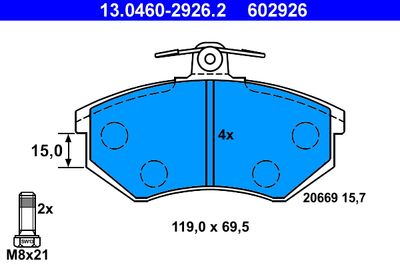 Комплект тормозных колодок, дисковый тормоз ATE 13.0460-2926.2 для AUDI COUPE