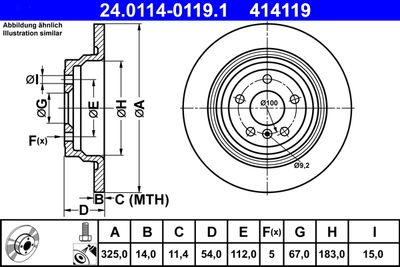 Тормозной диск ATE 24.0114-0119.1 для MERCEDES-BENZ GLE