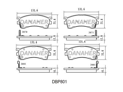 Комплект тормозных колодок, дисковый тормоз DANAHER DBP801 для MAZDA MX-6