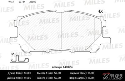 Комплект тормозных колодок, дисковый тормоз MILES E400214 для TOYOTA HIGHLANDER