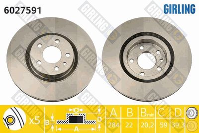 GIRLING 6027591 Тормозные диски  для ALFA ROMEO GTV (916_) 2.0 T.SPARK 16V (916.C2__, 916C2C00)