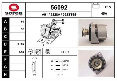 Генератор EAI 56092 для AUDI 60