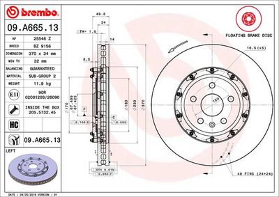 Тормозной диск BREMBO 09.A665.13 для CADILLAC CTS