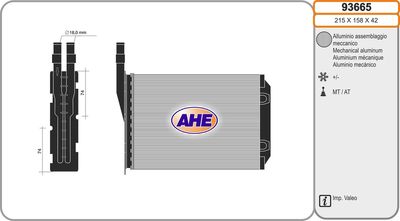 Теплообменник, отопление салона AHE 93665 для RENAULT EXPRESS