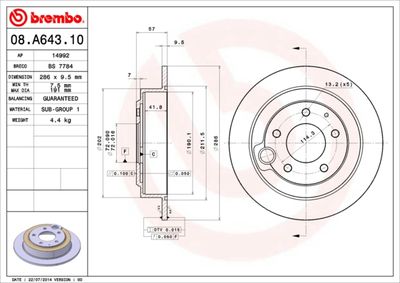 Тормозной диск BREMBO 08.A643.10 для MAZDA XEDOS