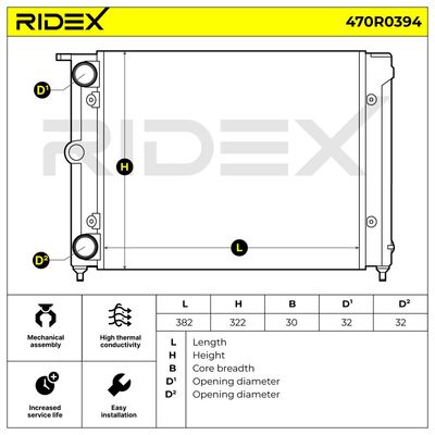 радиатор, охлаждане на двигателя RIDEX 470R0394