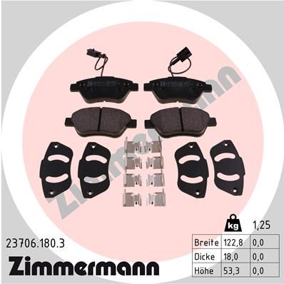 Комплект тормозных колодок, дисковый тормоз ZIMMERMANN 23706.180.3 для CITROËN NEMO