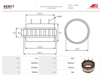 Stator, dynamo AS-PL AS3017