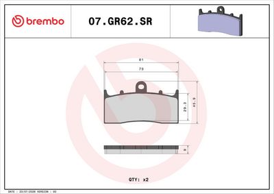 Bromsbeläggssats, skivbroms BREMBO 07GR62SR