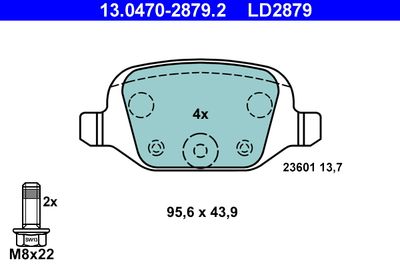 Комплект тормозных колодок, дисковый тормоз ATE 13.0470-2879.2 для LANCIA MUSA
