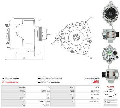 GENERATOR / ALTERNATOR AS-PL A6698S 4