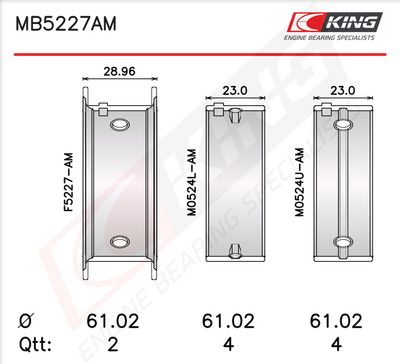 Комплект черупки на лагера на коляновия вал KING MB5227AM0.5