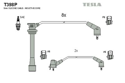 Комплект проводов зажигания TESLA T398P для LEXUS LS