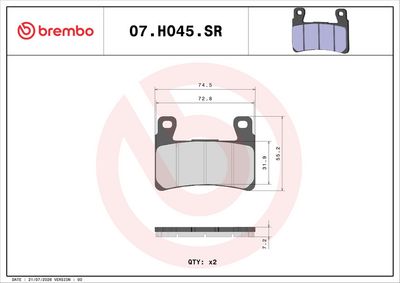 Bremžu uzliku kompl., Disku bremzes BREMBO 07HO45SR