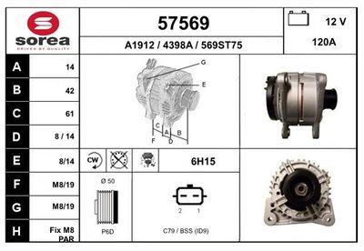 EAI 57569 Генератор  для RENAULT CLIO (Рено Клио)